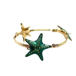 Starfish Seastar Bracelet Gold Tone Wire Enamel Green / Teal New Small Hand